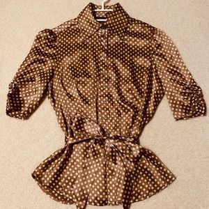 Bebe Polka Dot Silk Blouse Size:L